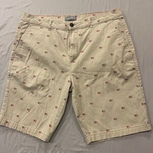 Retro American Flag Khaki Shorts 36 Tan Chino Preppy Classic Resort Patriotic